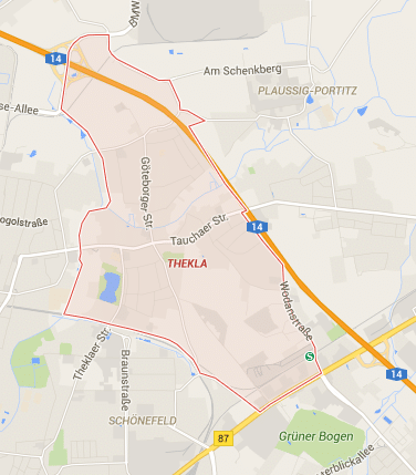 Stadtgebiet Thekla auf einer Google Maps Karte