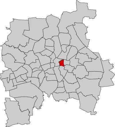 Schematische Kartendarstellung von Leipzig mit Kennzeichnung des Ortsteils Neustadt-Neuschönefeld