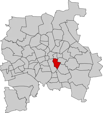 Schematische Kartendarstellung von Leipzig mit Kennzeichnung des Ortsteils Reudnitz-Thonberg