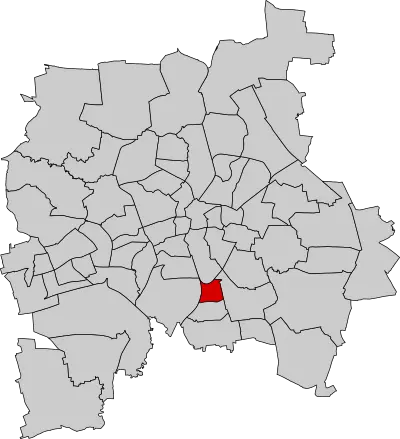 Schematische Kartendarstellung von Leipzig mit Kennzeichnung des Ortsteils Marienbrunn