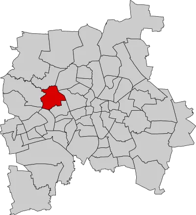 Schematische Kartendarstellung von Leipzig mit Kennzeichnung des Ortsteils Leutzsch