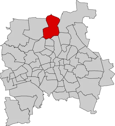 Schematische Kartendarstellung von Leipzig mit Kennzeichnung des Ortsteils Wiederitzsch